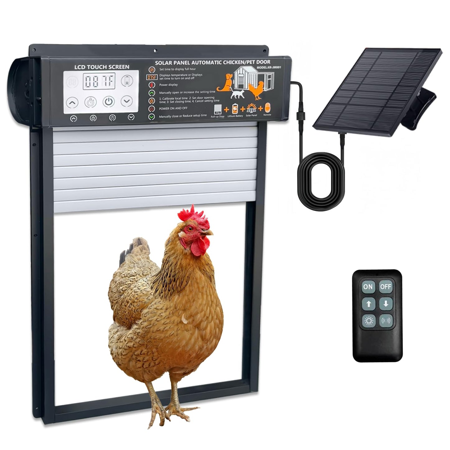 VUEBEE Automatic Chicken Coop Door Solar Powered with Timer & Light Sensor, Motion Sensor, LCD Display & Remote Control, Weatherproof Chicken Door for Chicken, Ducks, Rabbits (13.4"x10" Opening)