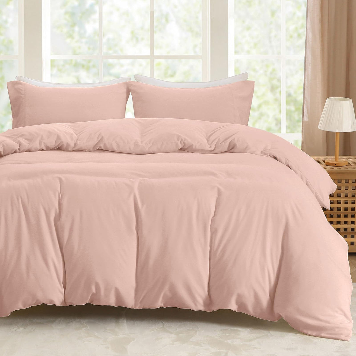 Sasttie Duvet Cover Queen, 3-Piece Ultra Soft Double Brushed Bedding Sets for All Season Use, Includes 1 Duvet Cover 90x90 Inches, 2 Envelope Pillowcases 20x30 Inches, Rose Gold