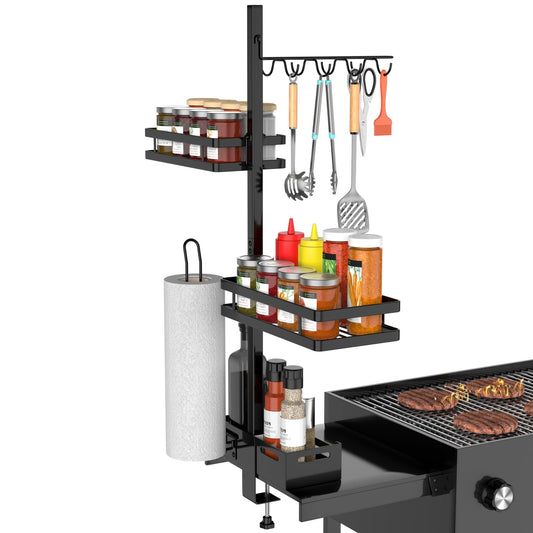 BORISI Griddle Caddy for Blackstone Griddle Accessories, BBQ Grill Caddy with Paper Towel Holder, Outdoor Kitchen Accessories for Camper, Blackstone Caddy Organizer, Grilling Gifts for Men