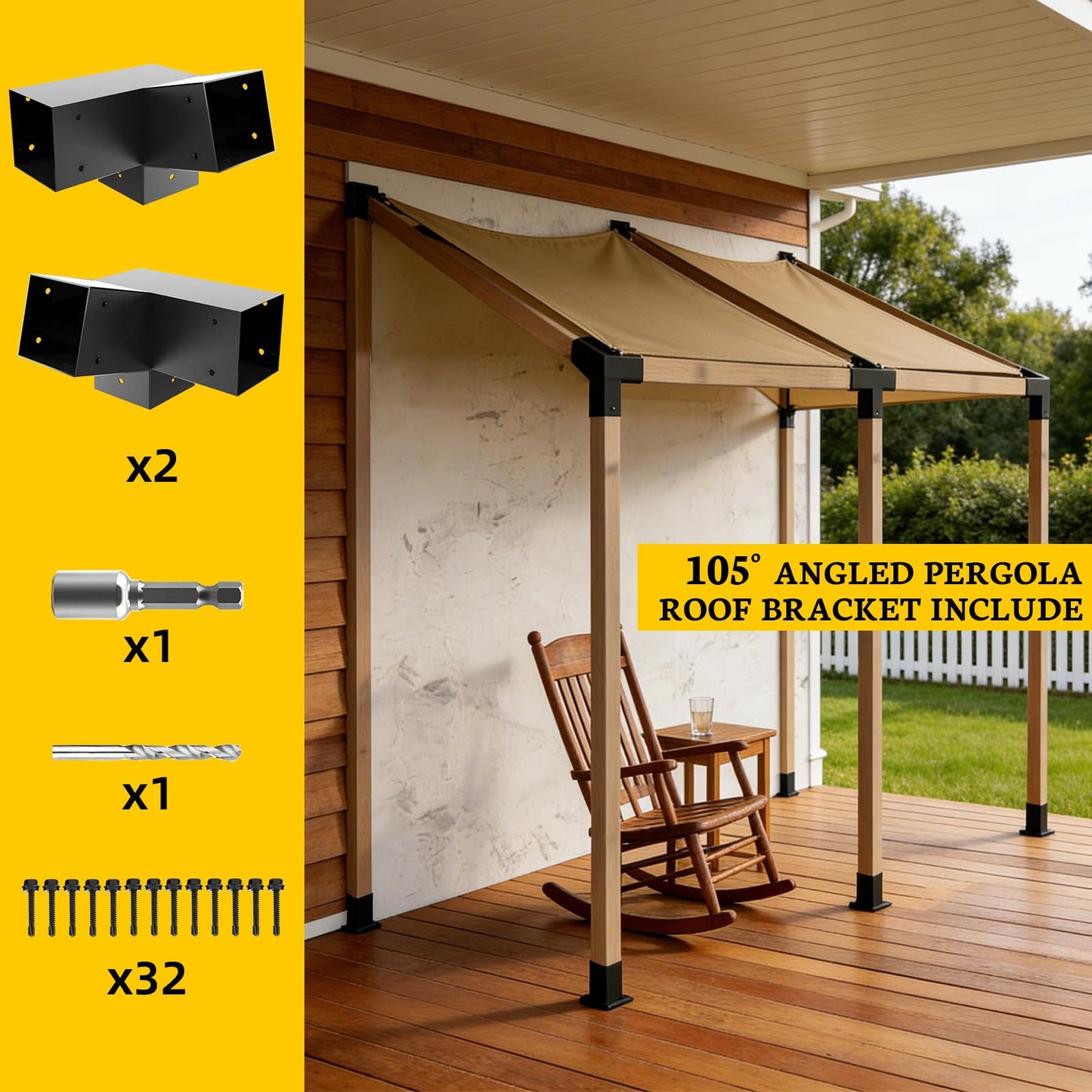Qrooviiy 15 Degree Pegola Bracket Kits,3-Way Right Corner Woodwork Brackets for 4" x 4" (Actual:3.5"x3.5") Lumber,DIY Gazebo Brackets for Patio Pergolas, Gazebos, Log Cabin W/Hardware - 2Pack