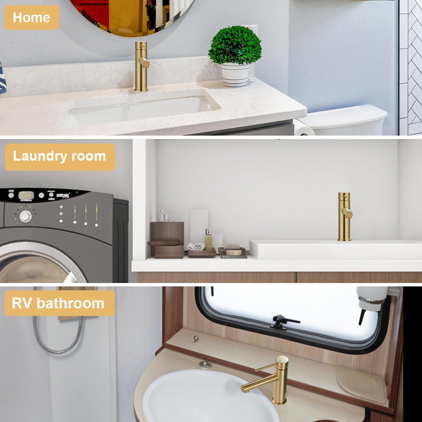 Tohlar Gold Bathroom Faucet, Bathroom Faucets for 1 Hole, Single Handle Bathroom Sink Faucet Brushed Gold with Pop-up Drain Stopper & Water Supply Hoses