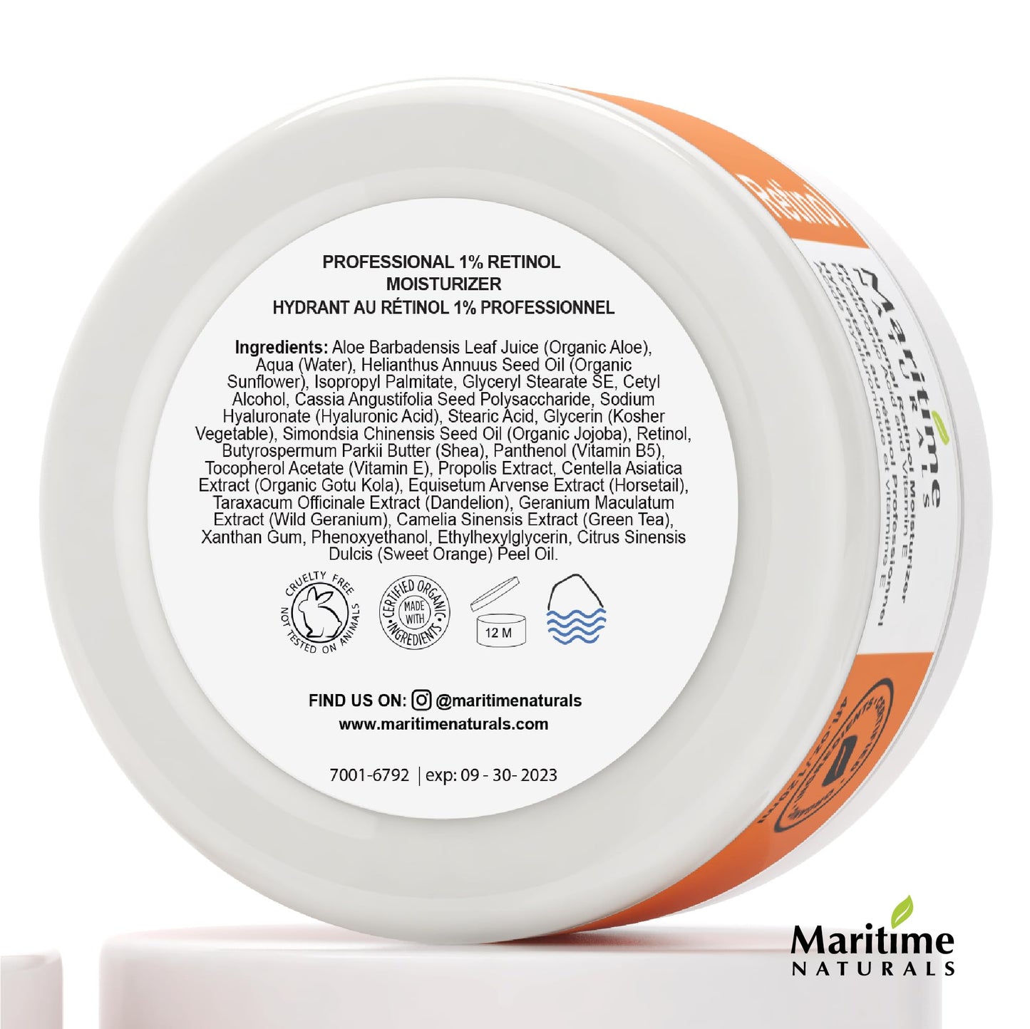 Maritime Naturals Retinol Moisturizer with Hyaluronic Acid & Vitamin E, Face Cream for Women and Men, Organic Ingredients (2 x 120ml) Born in Nova Scotia, Canada