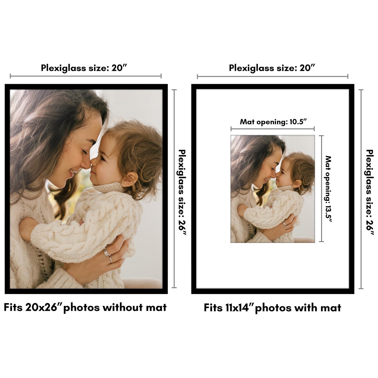 Americanflat 20x26 Picture Frame with Polished Plexiglass - Use as 11x14 Frame with Mat or Display 20x26 Photo Without Mat - Streamline Collection - Thin Border Picture Frames for Wall - Black