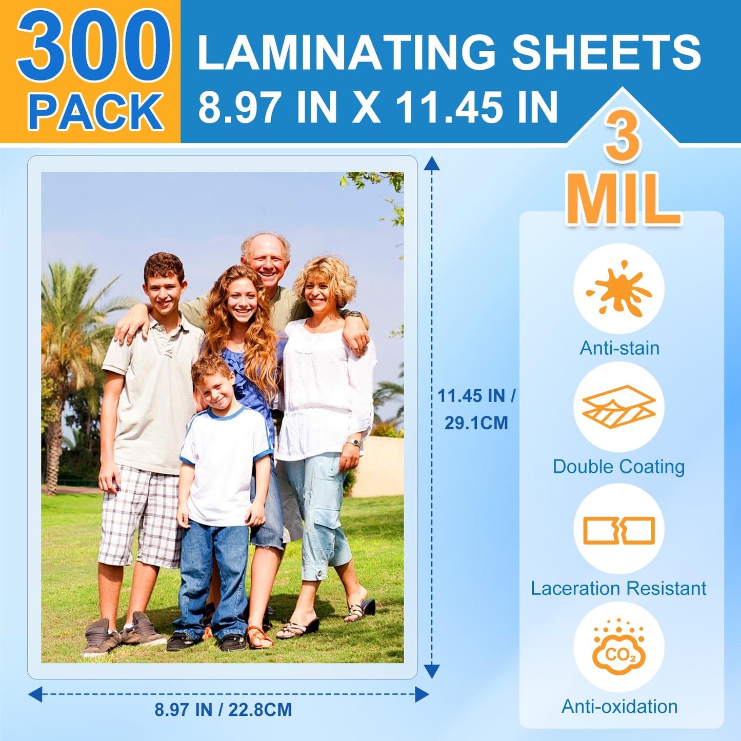 Laminating Sheets, 8.97 x 11.45 Inches Thermal Laminating Pouches Lamination Sheet Paper for Laminator, Clear, Letter Size, Office and School Supplies (300P 3Mil)