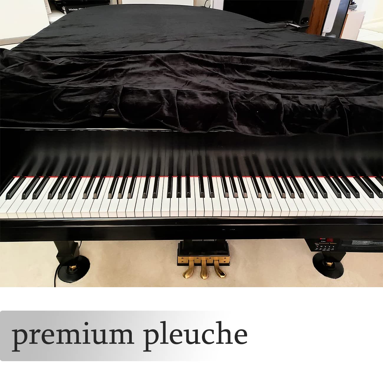 J&C Grand Piano Covers 220G Thicker Pleuche Cloth Golden Velvet 5ft 5.5ft 5’8ft 6ft 6.8ft 7.5ft 8 ft Dust-proof Anti-static Universal (Black, not include chair cover)