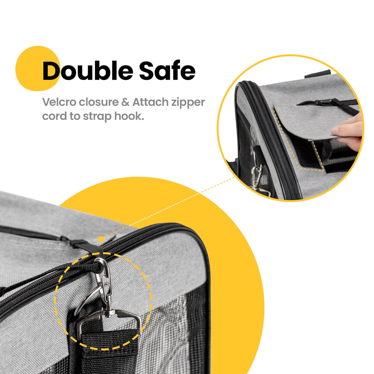 Conlun Dog Carrier Soft Sided, Large Cat Carrier with Inner Safety Leash, Pet Transport Carrier for Large Cats and Medium Dogs up to 20 Lbs, Collapsible Travel Puppy Carrier Bag -Black L