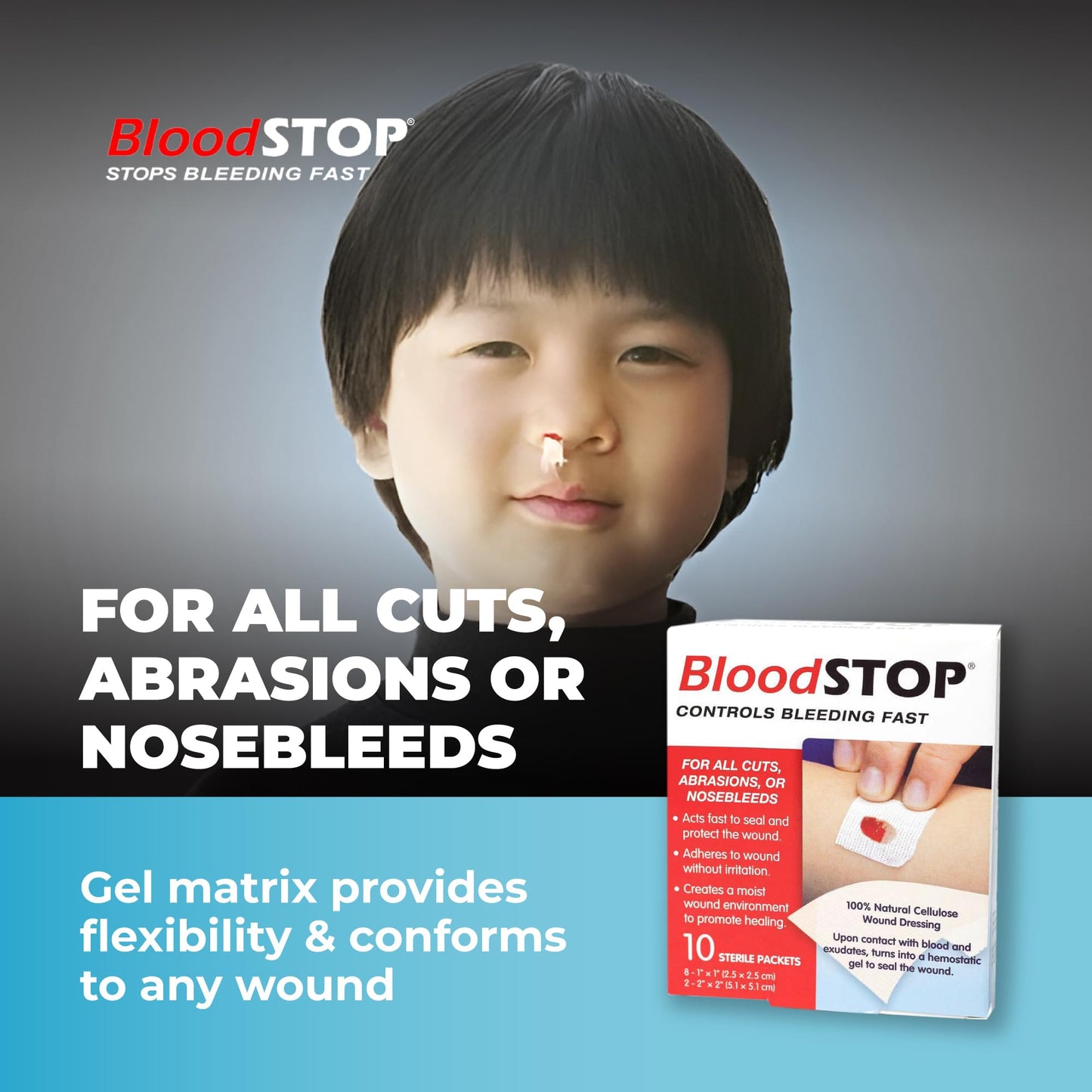 Bloodstop Hemostatic Gauze Controls Bleeding Fast;10 Count