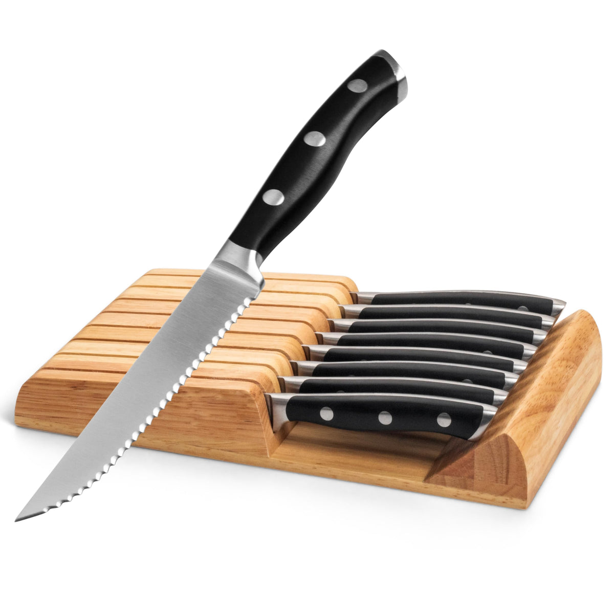 Alata 8-Piece Steak Knives Set with Block, 4.7 Inch with Serrated Edge Razor-Sharp Dinner Knives, Full-Tang Construction, Stainless Steel Steak Knife Set of 8