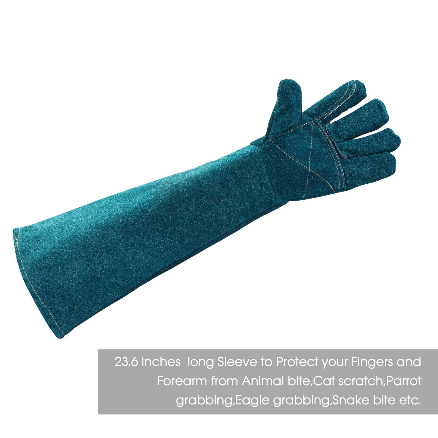 23.6IN Animal Handling Gloves Bite Proof Kevlar Reinforced Leather Padding Dog,Cat Scratch,Bird Handling Falcon Gloves Grabbing,Reptile Squirrel Snake Bite,Dark Green
