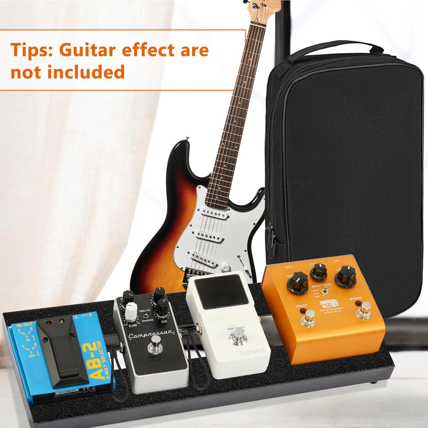 GOGHOST Small Guitar Pedal Board, 15x5.7x1.18", Aluminum Alloy Black Effects Mini Pedal Board with 4 Pcs 6 Inch Guitar Pedal Cable, Carrying Bag, Adhesive Hookside Tape