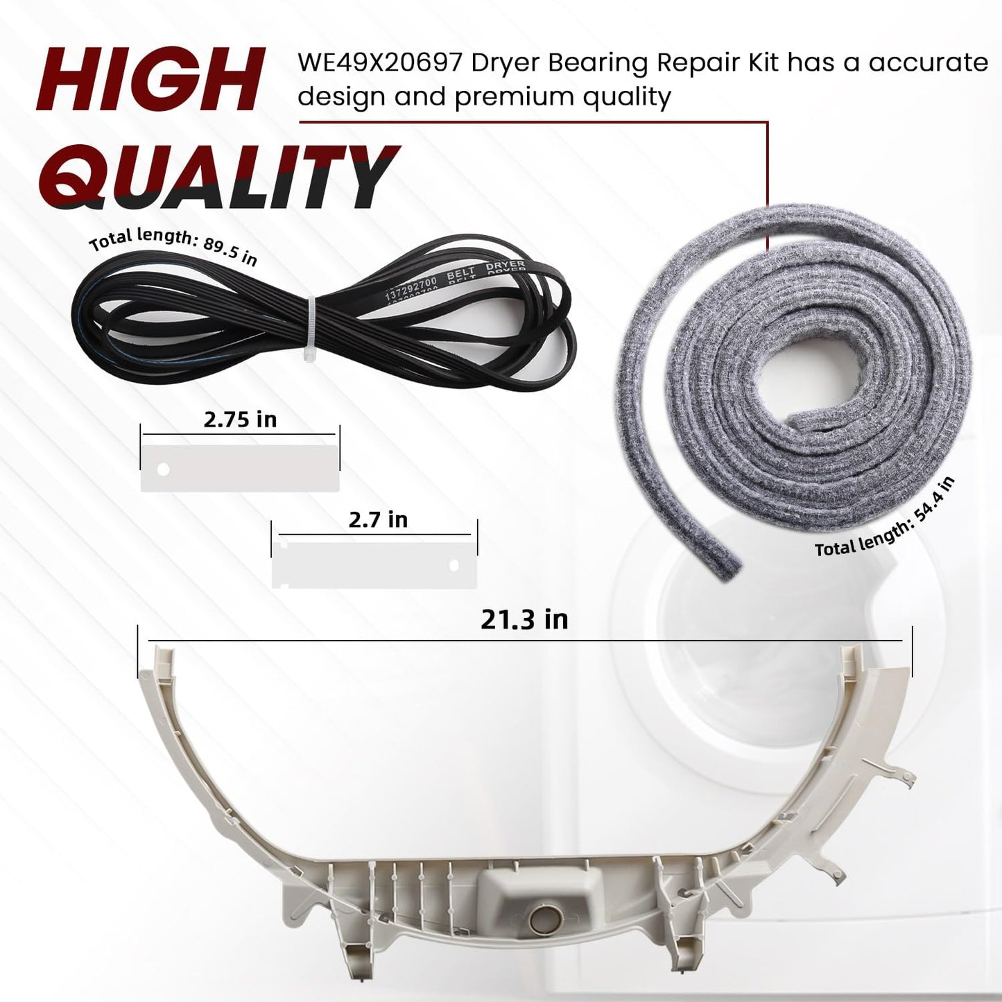 Seentech WE49X20697 Dryer Bearing Kit - Exact Fit GE Dryer (Include: WE3M26 Top Bearing, WE1M333 Glide Slides, WE1M1067 Dryer Bearing Drum Slide, 137292700 Dryer Drum Belt, WE09X20441 Dryer Felt)
