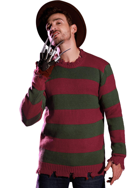 Arvilhill Men's Freddy Krueger Sweater Adult Nightmare on Elm Street Red & Green Striped Jumper Pullover 3XL
