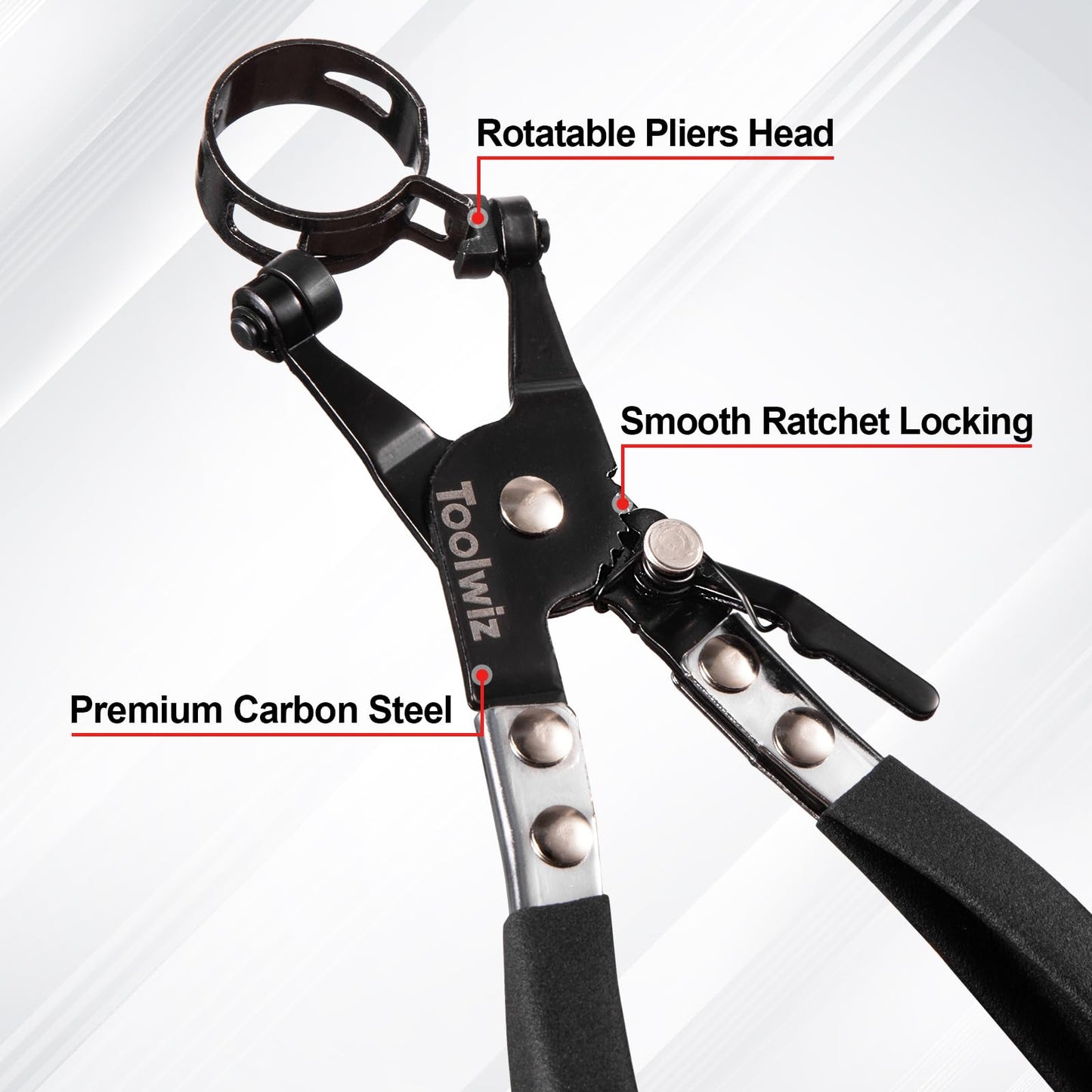 Toolwiz 4 Pcs Hose Clamp Pliers, Spring Coolant Radiator Hose Clamp Pliers Automotive Tools, Includes 27" Long Reach Wire Spring, Flat Band, Remover, Clic-R Type Hand Tools