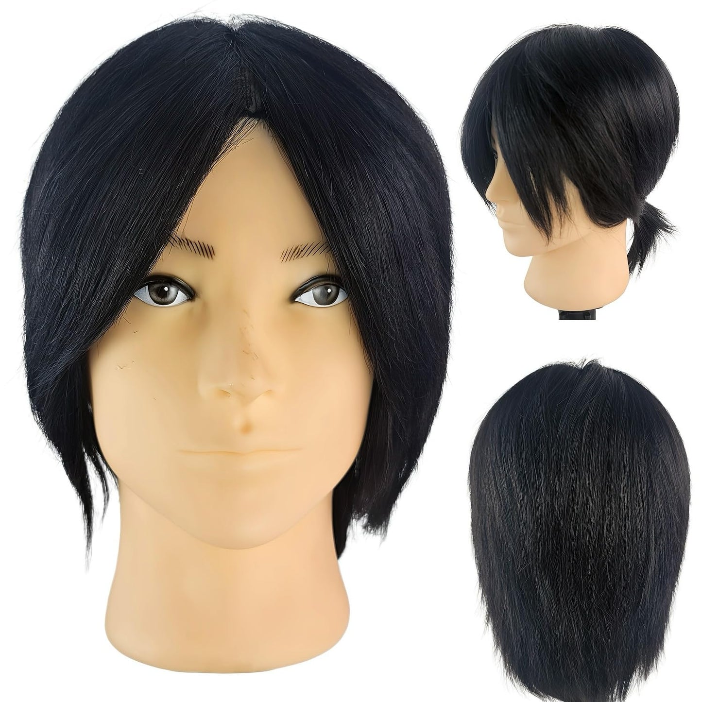 Barber Mannequin Head Male Mannequin Head Human Hair for Styling Black Hair Mannequin Head Practice Kit for Practicing Hair Cutting