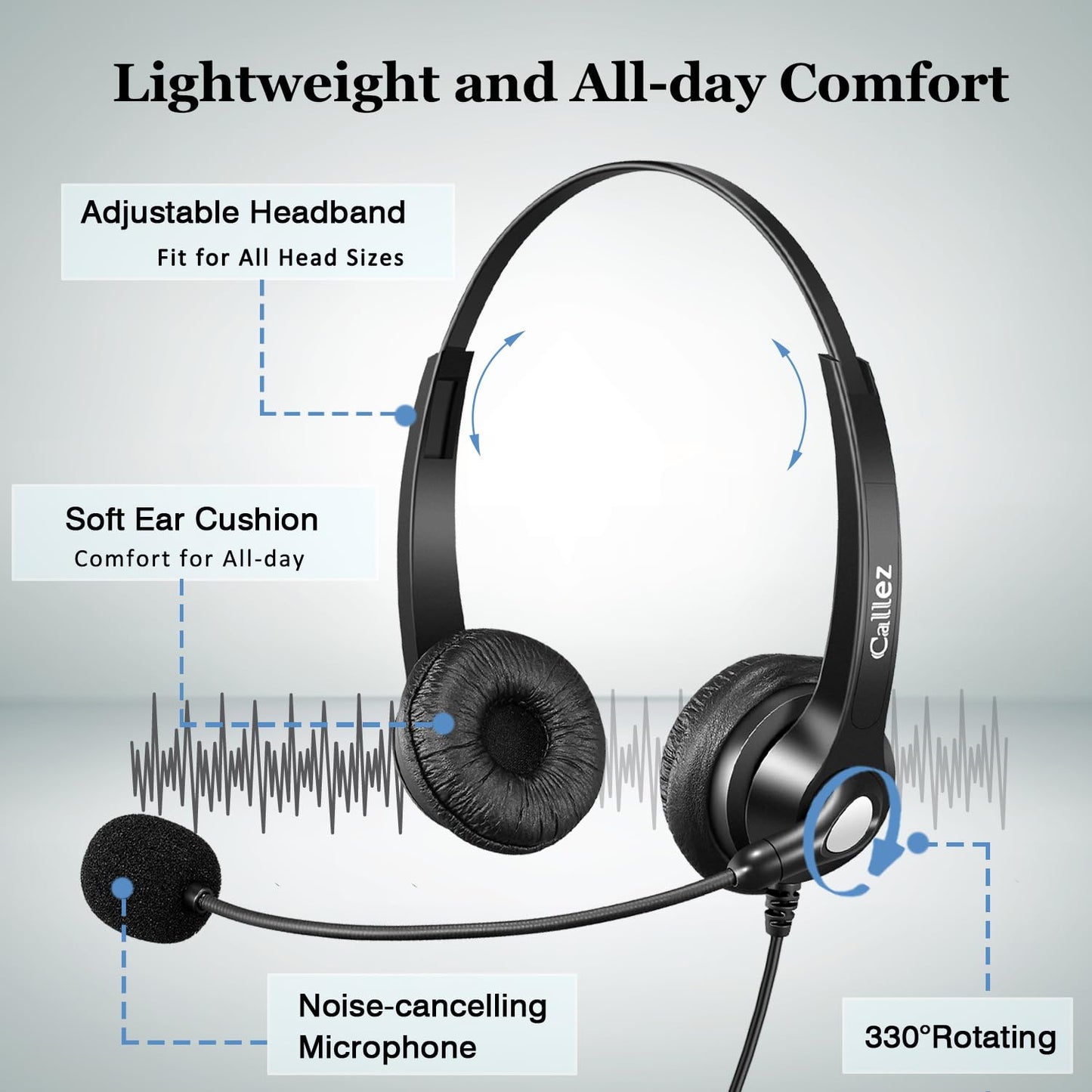 Callez Phone Headset for Cisco with Noise Cancelling Mic & Mute Switch, Dual RJ9 Corded Telephone Headsets Compatible with Cisco IP Phones 6941 6851 6945 7821 7841 7861 7942 7945 7962 7965 8811 8861