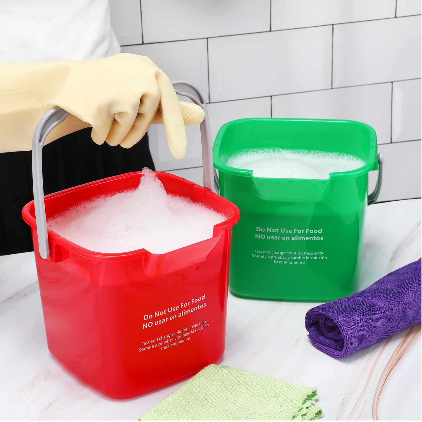 6 Pcs 6 Quart Cleaning Bucket Small Sanitizing Square Bucket Detergent Pail for Home Commercial Restaurant Kitchen Office School (Red, Green)