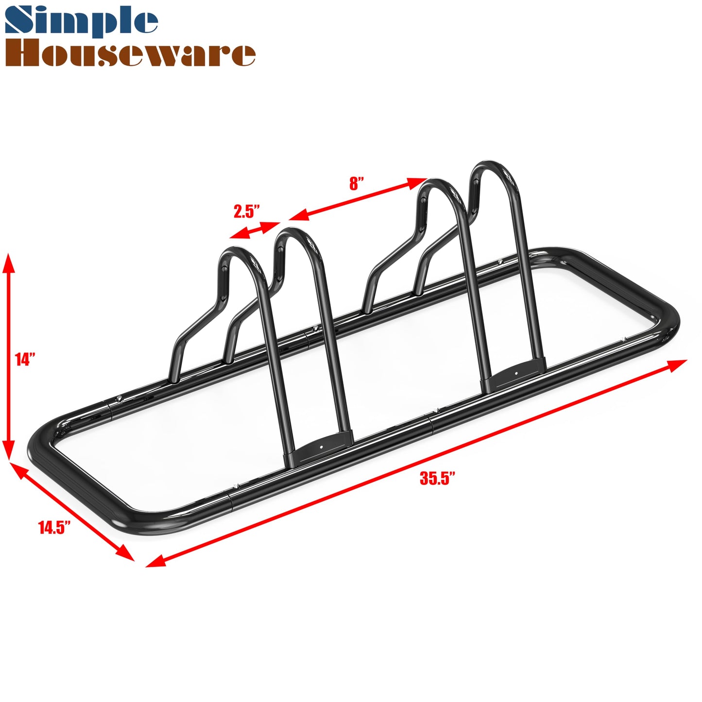 Simple Houseware 2-Bike Floor Storage Rack - Adjustable Bicycle Parking Stand & Garage Organizer for Road and Kids Bikes, Black