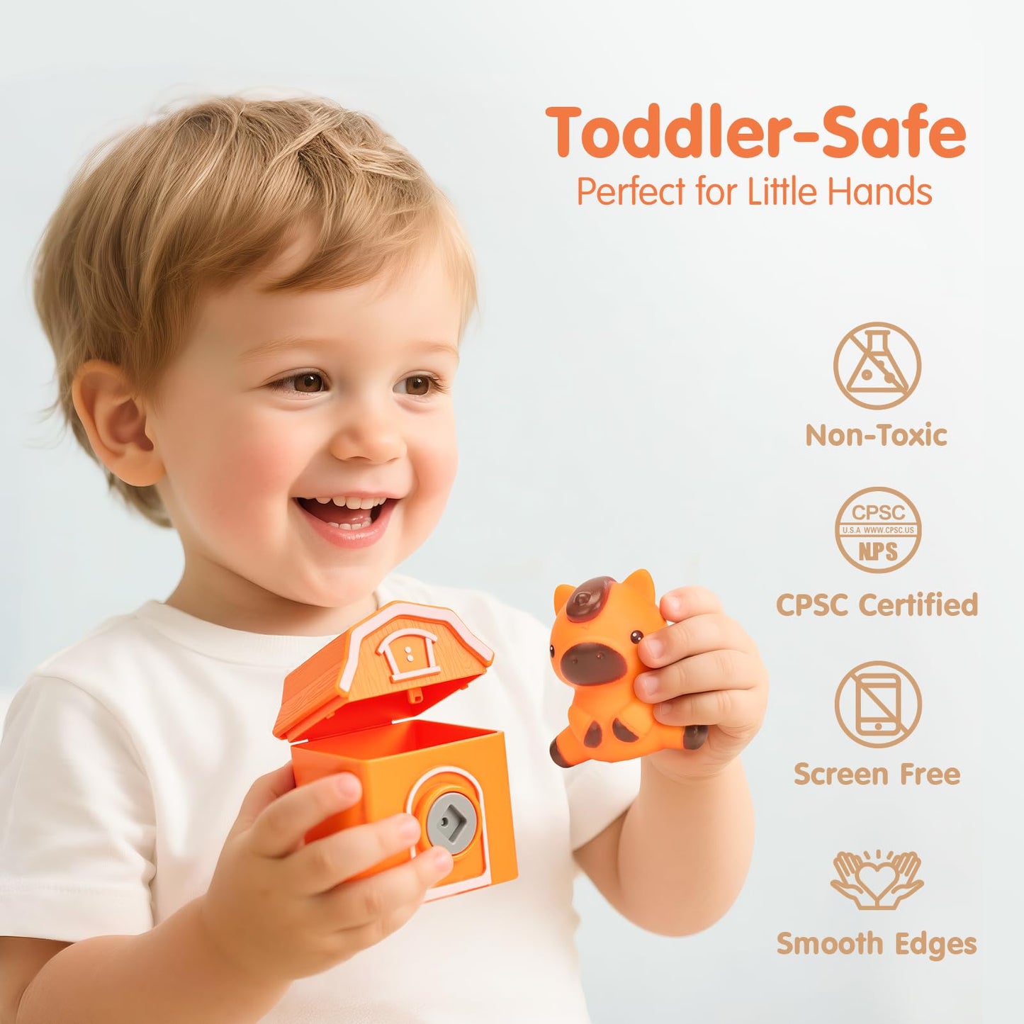 hahaland Toddler Learning Farm Train Set for Toddlers 1-3 Years - Counting Matching & Sorting Montessori Toys, Finger Puppets, Keys to Lock and Unlock Barns Birthday for Baby Boys Girls