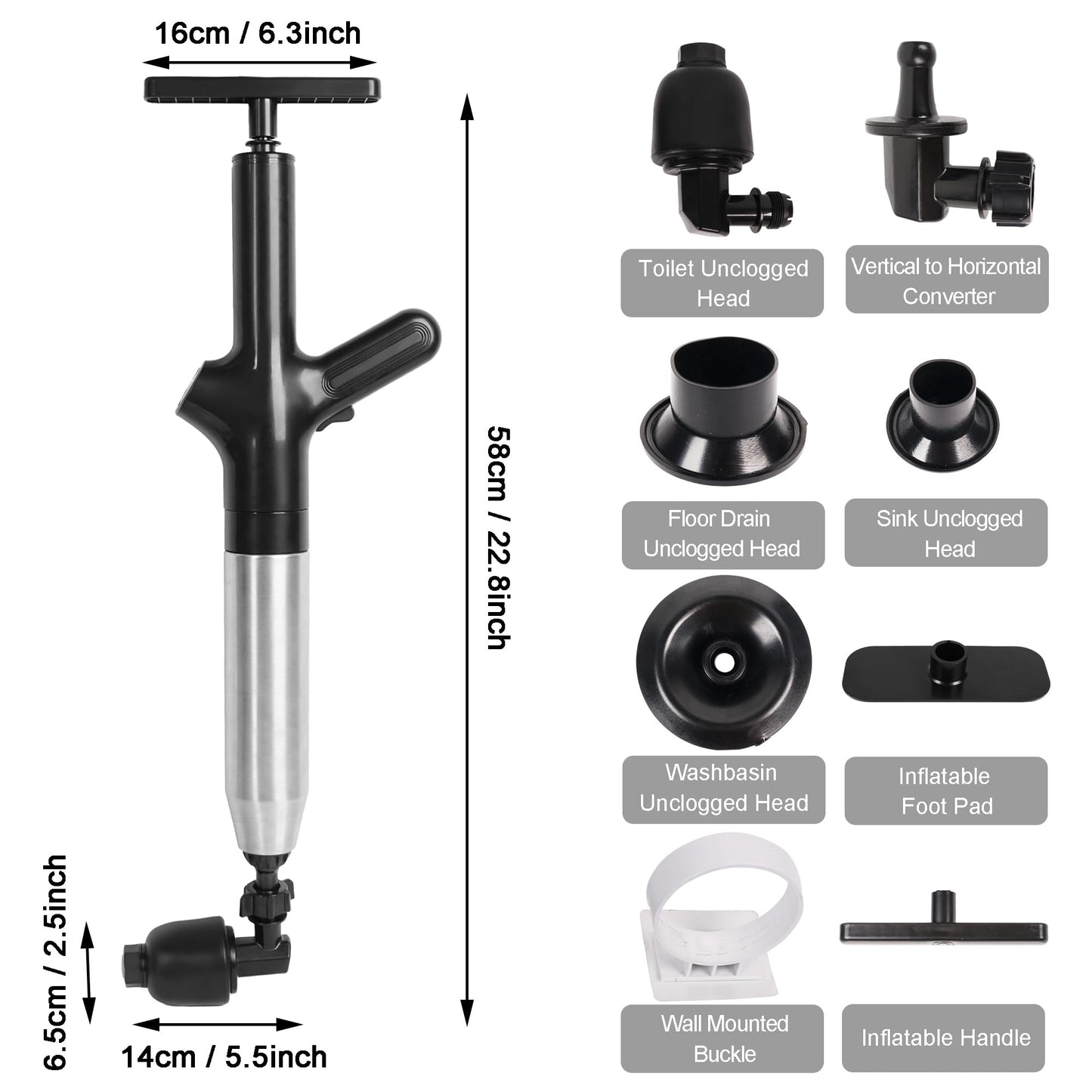 Air Toilet Plunger, Drain Clog Remover, High-Pressure Air Drain Blaster with Real-Time Barometer Powerful Drain Snake Sink Plunger Plumbing Tools, Plungers for Bathroom Sink Floor Kitchen Clogged