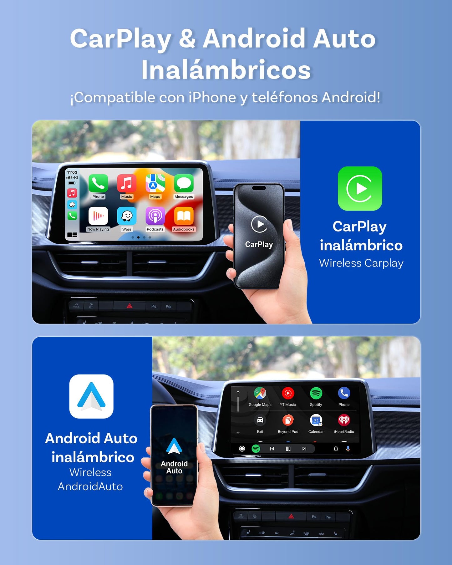 OTTOCAST 4 in 1 Car TV Mate Max & Wireless Carplay/Android Auto & Screen Mirroring Adapter for Apple iPhone Android Phone, HDMI Car TV Adapter, Watching Videos Movies on CarScreen