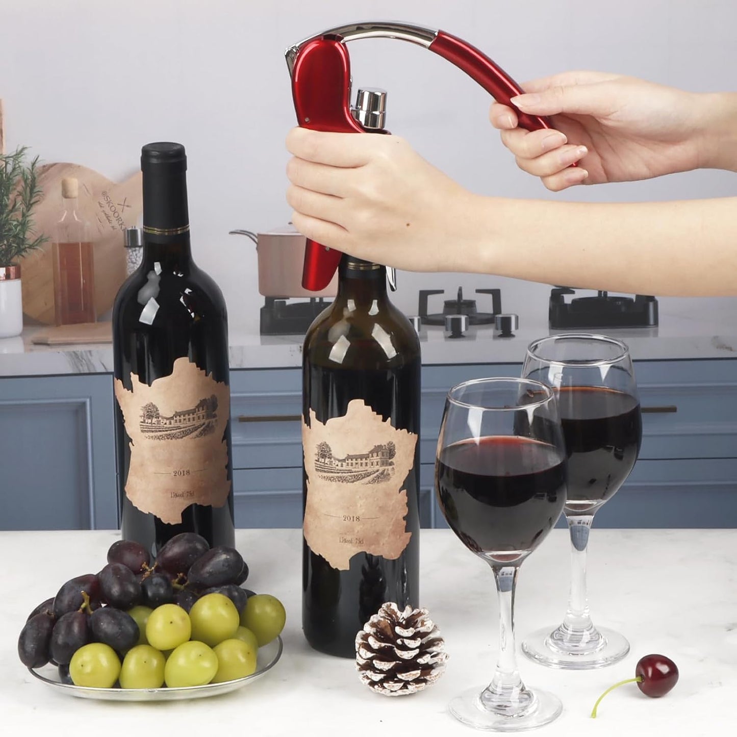Best Utensils Professional Zinc Alloy Power Wine Opener Corkscrew Built-in Foil Cutter Premium Vertical Lever Corkscrew Waiter Wine Opener Kit Bottle Opener, Red