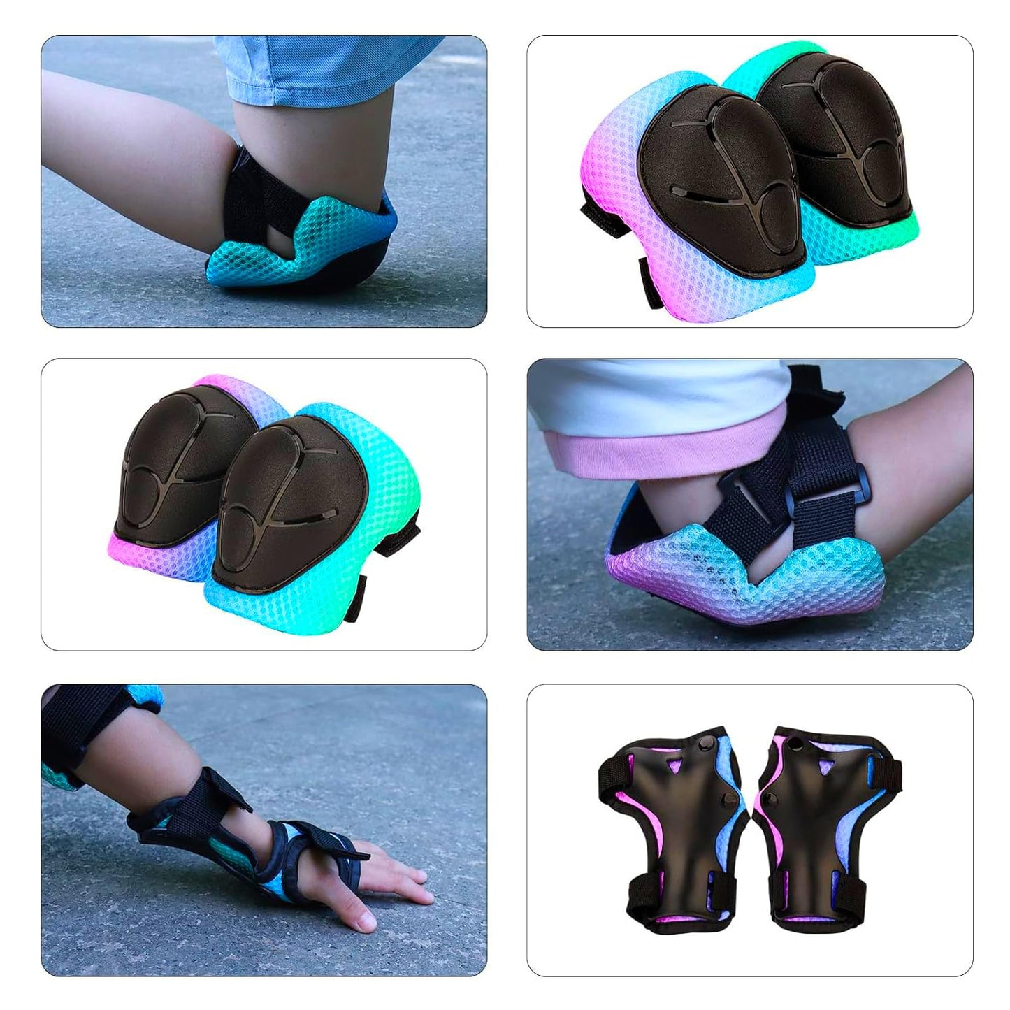 Color Gradient Adjustable Kids' Helmet with Knee & Elbow Pads Set | Multi-Sport Safety Gear for Boys & Girls Ages 3-14 | Skateboarding, Scooters, Roller & Inline Skating, Longboarding