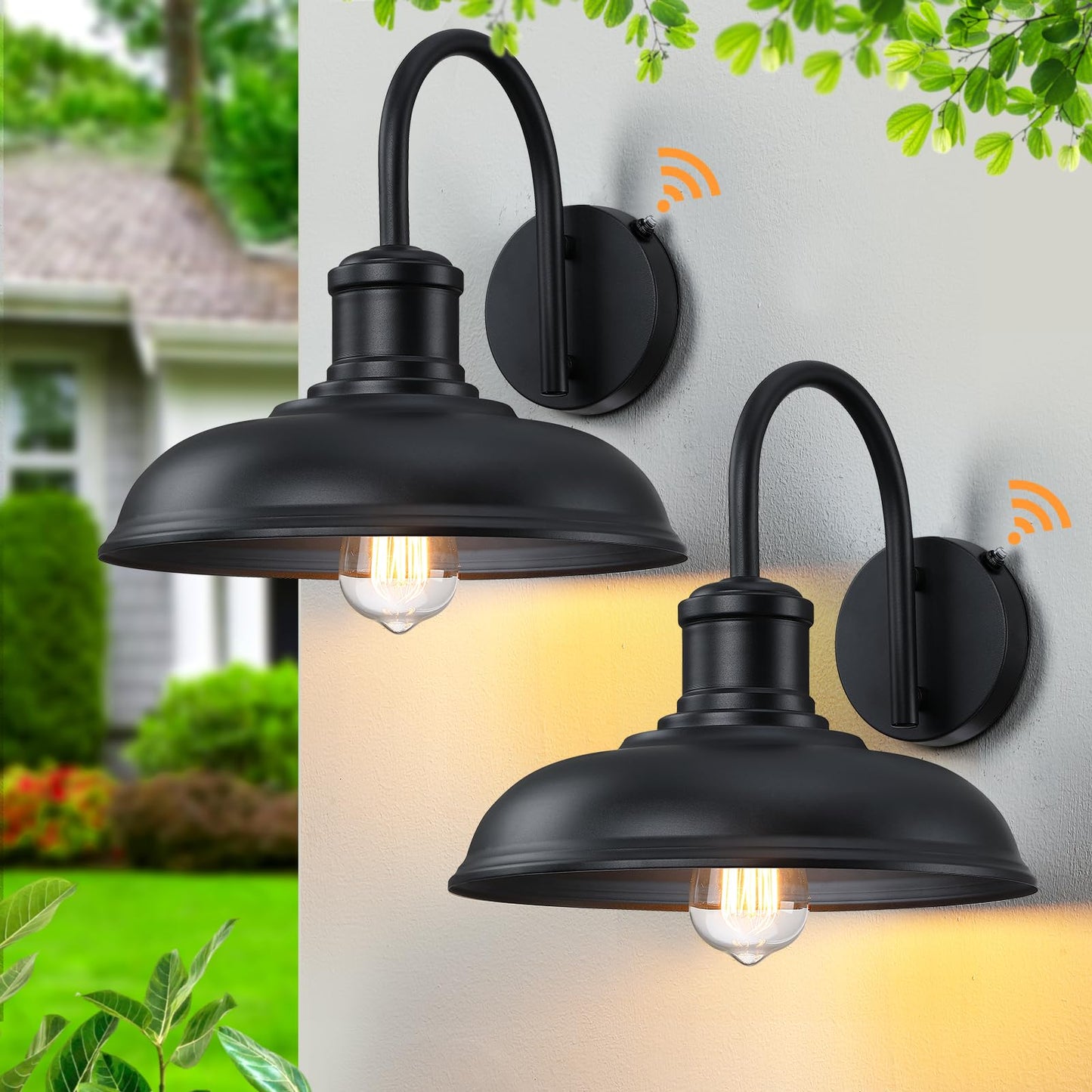 MYHXQ 12'' Dusk to Dawn Outdoor Gooseneck Barn Light, 2-Pack Outdoor Wall Sconce Farmhouse Exterior Light Wall Lighting Fixture Industrial Black Wall Lantern for Porch, Entryway, Garage, Black