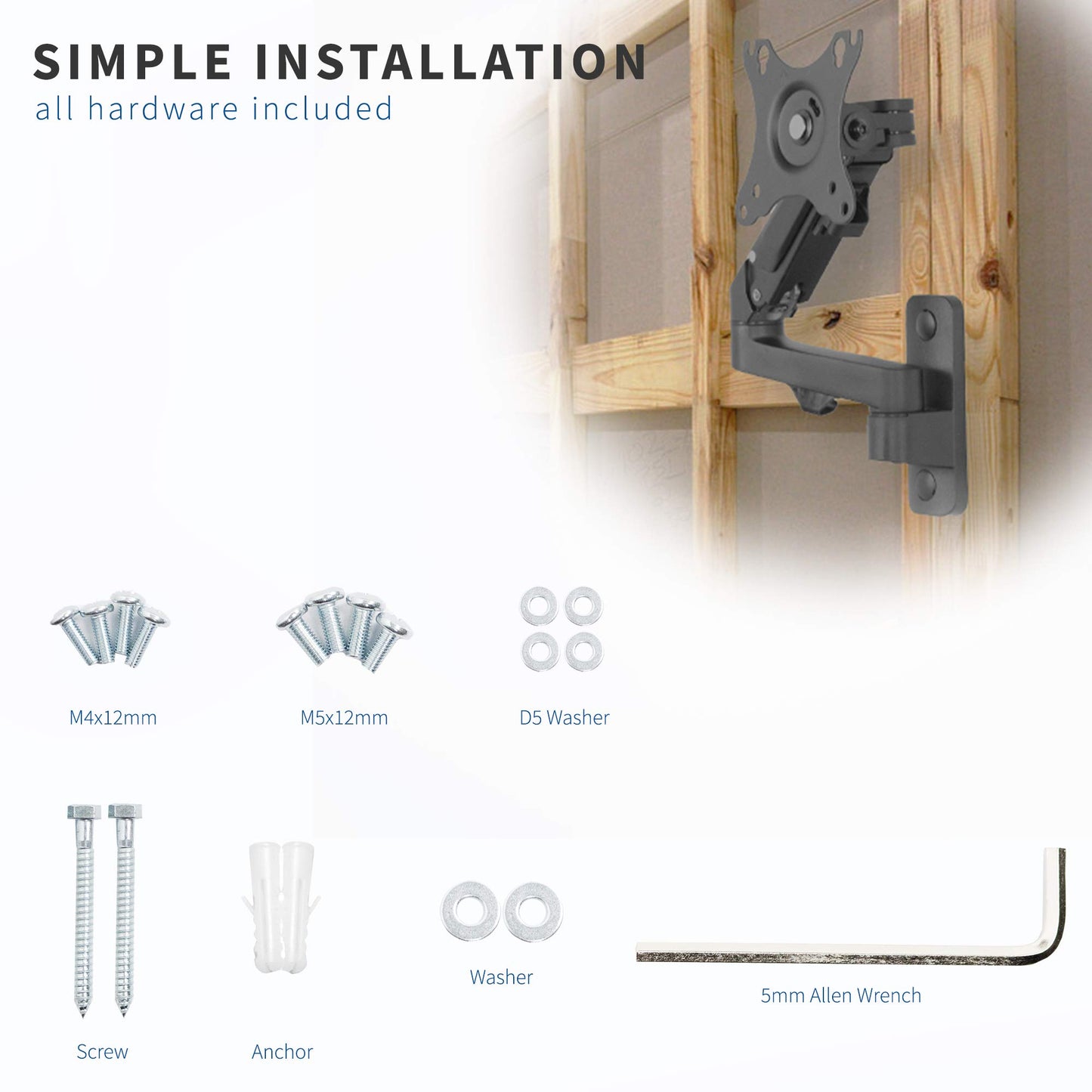 VIVO Premium Aluminum Single LCD Monitor Wall Mount, Height Adjustable Pneumatic Spring Monitor Arm for Screens up to 32 inches, MOUNT-G100B