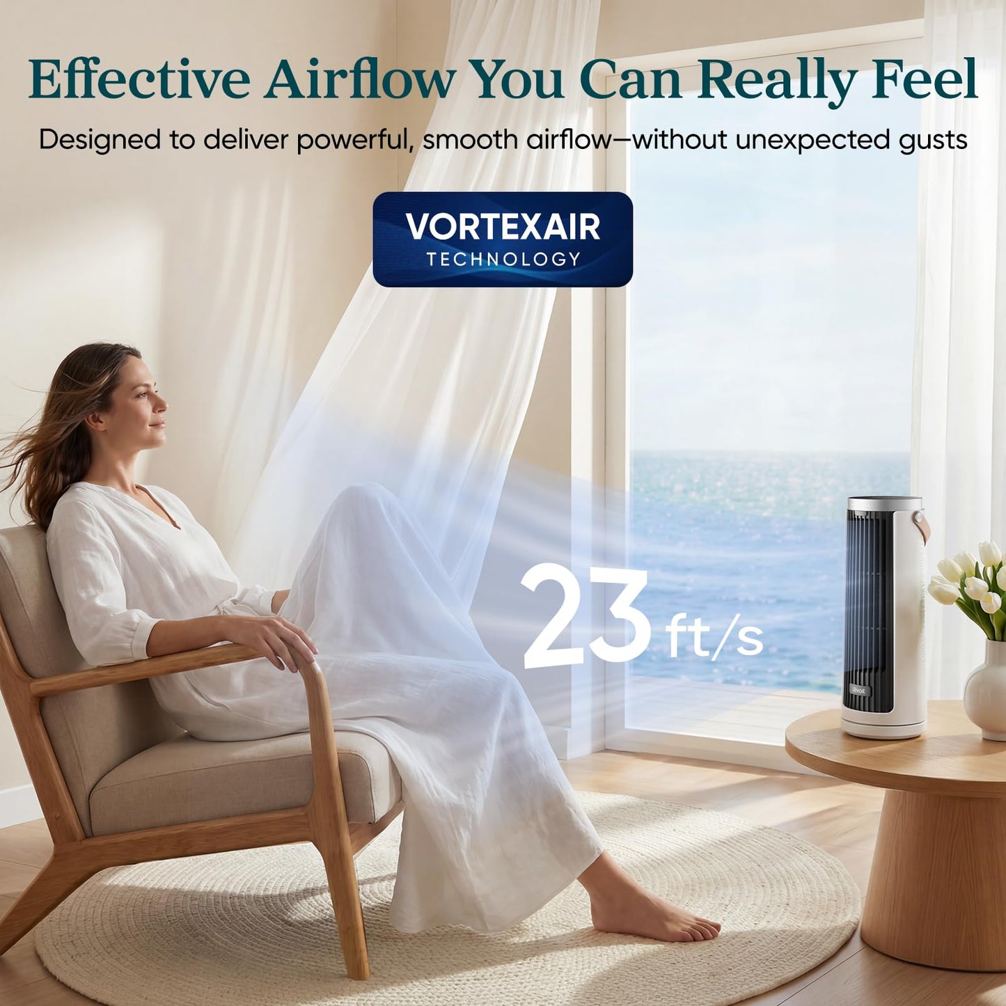 Levoit Mini Tower Fan for Bedroom, Quiet Cooling Desk Fan with Upgraded DC Motor, 20dB Ultra Silent, Portable Small Standing Fan with 5 Speeds, Multi‑Angle Oscillation, Remote & 12H Timer, Windi