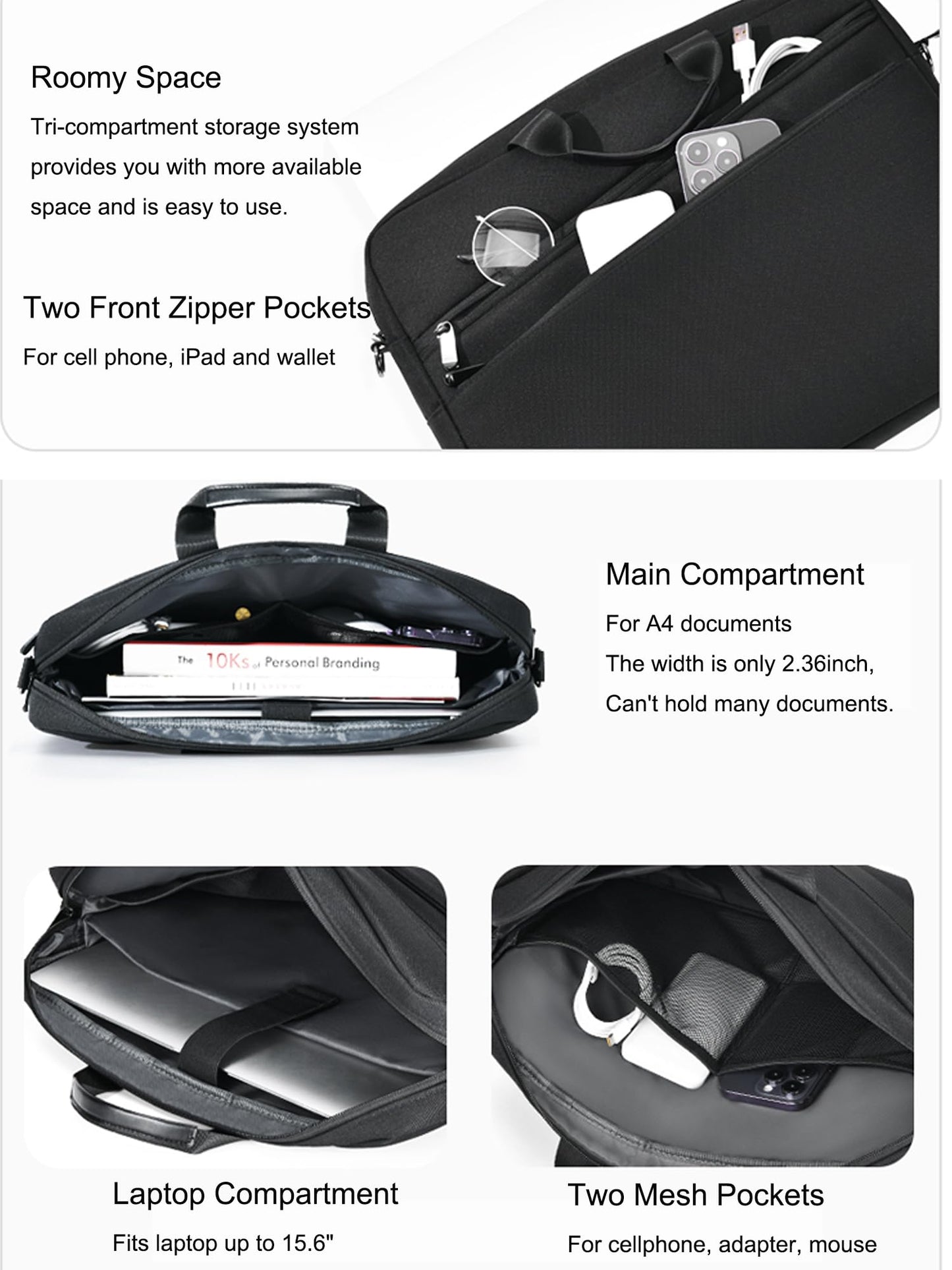 15.6 Inch Business Laptop Bag for Men & Women, Waterproof Polyester Briefcase for Work, Commute, Travel