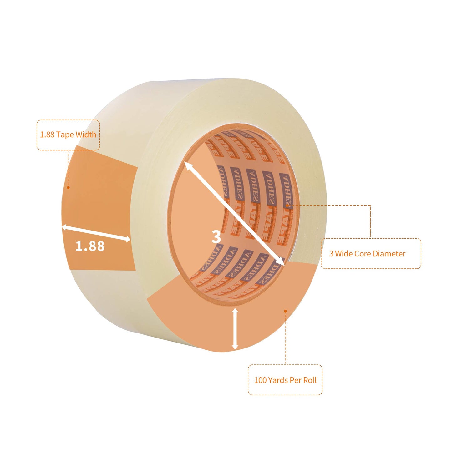 ADHES Packing Tape Packaging Tape Shipping Tape for Moving Boxes,1.88 Inch x 100 Yards x 2.7 Mil, 12 Rolls