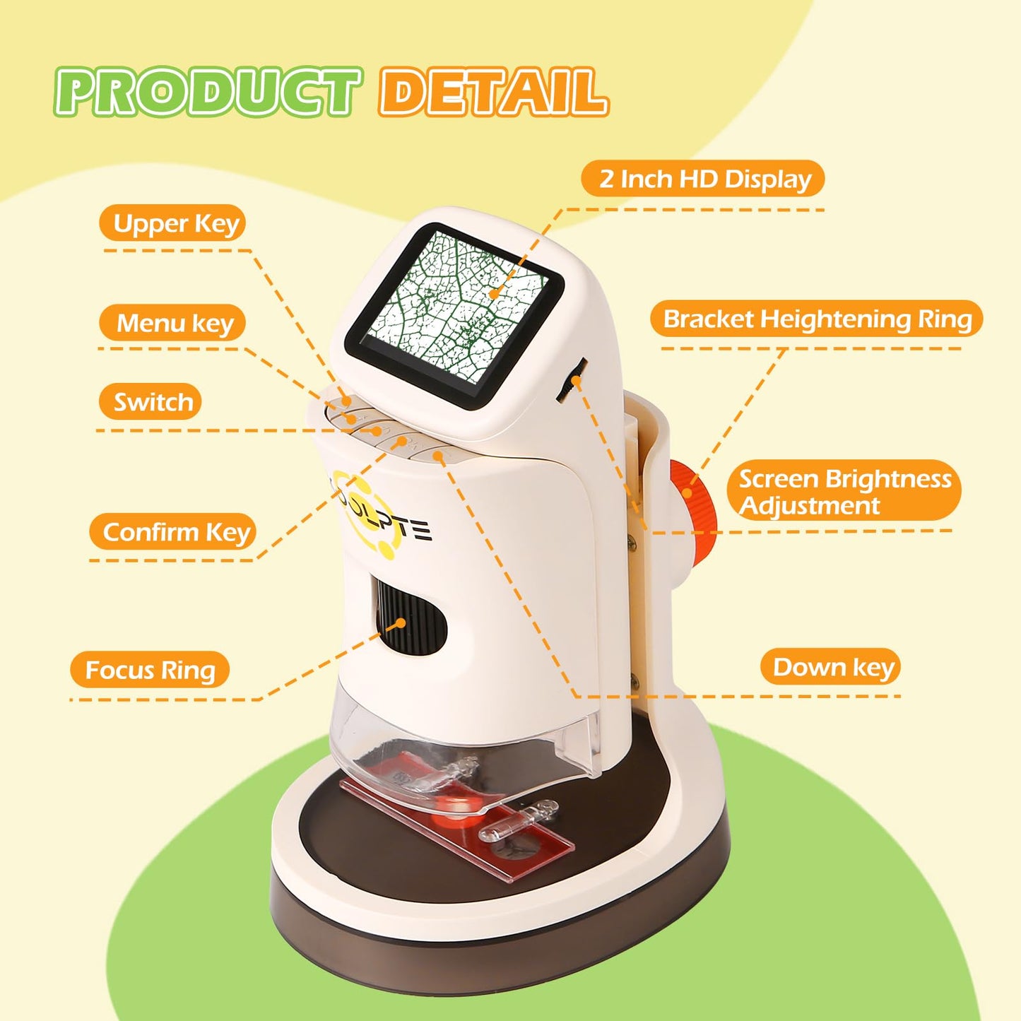 Microscope for Kids 1000X 4K with 2" Screen - Handheld Kids Micorscope Digital Microscope | Science Kit for Ages 8-12 | 6 LED Lights, Slides Set & 32GB Card | Educational Birthday Gifts for Boy Girl