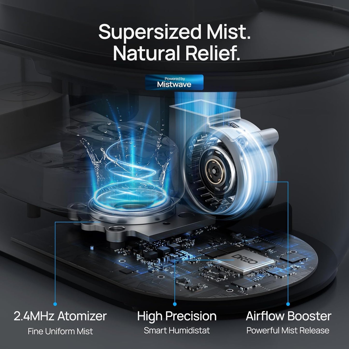 DREO Smart Humidifiers for Bedroom, Top Fill 4L Supersized Cool Mist Humidifier with Nightlight, 36H Runtime, Touch/APP/Voice Control, Quiet Ultrasonic Humidifiers for Large Room, Baby, Plants