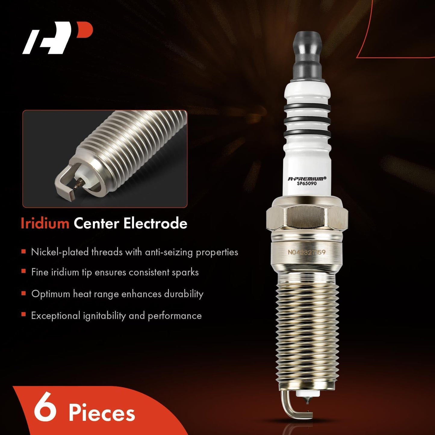 A-Premium Iridium Platinum Spark Plugs (Pack of 6) Compatible with Ford F-150 & Chevrolet Equinox & GMC Terrain & Buick Enclave & Mazda 6 & Cadillac SRX & Lincoln MKZ & more Models
