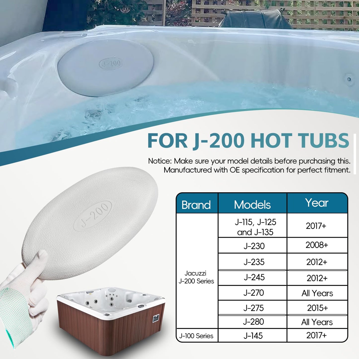 2 Pack 2472-828 Oval Spa Pillow for 2008+ Jacuzzi J-200 Series Hot Tubs J-230 J-235 J-245 J-270 J-275 J-280 Hot Tub Headrest Replacement Pillow