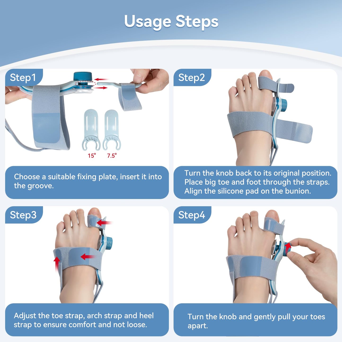 Bunion Correctors for Women Men, Orthopedic Bunions Correction, Adjustable Toe Straightener with Silicone Pad, Bunion Splints Suitable for Left/Right Feet (1PC)