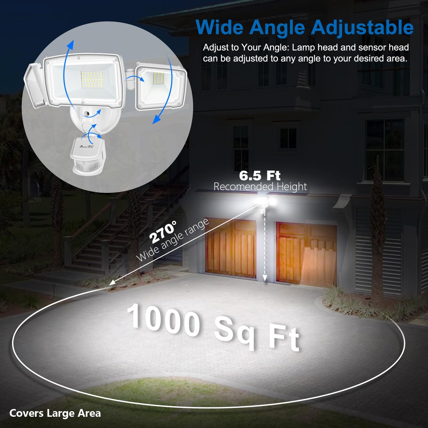 AmeriTop Motion Sensor Lights Outdoor, AmeriTop 35W Ultra Bright 3500LM LED Security Flood Lights with Motion Sensor Mode & Dusk to Dawn Sensor Mode/ ETL Certified IP65 Waterproof Outdoor Light