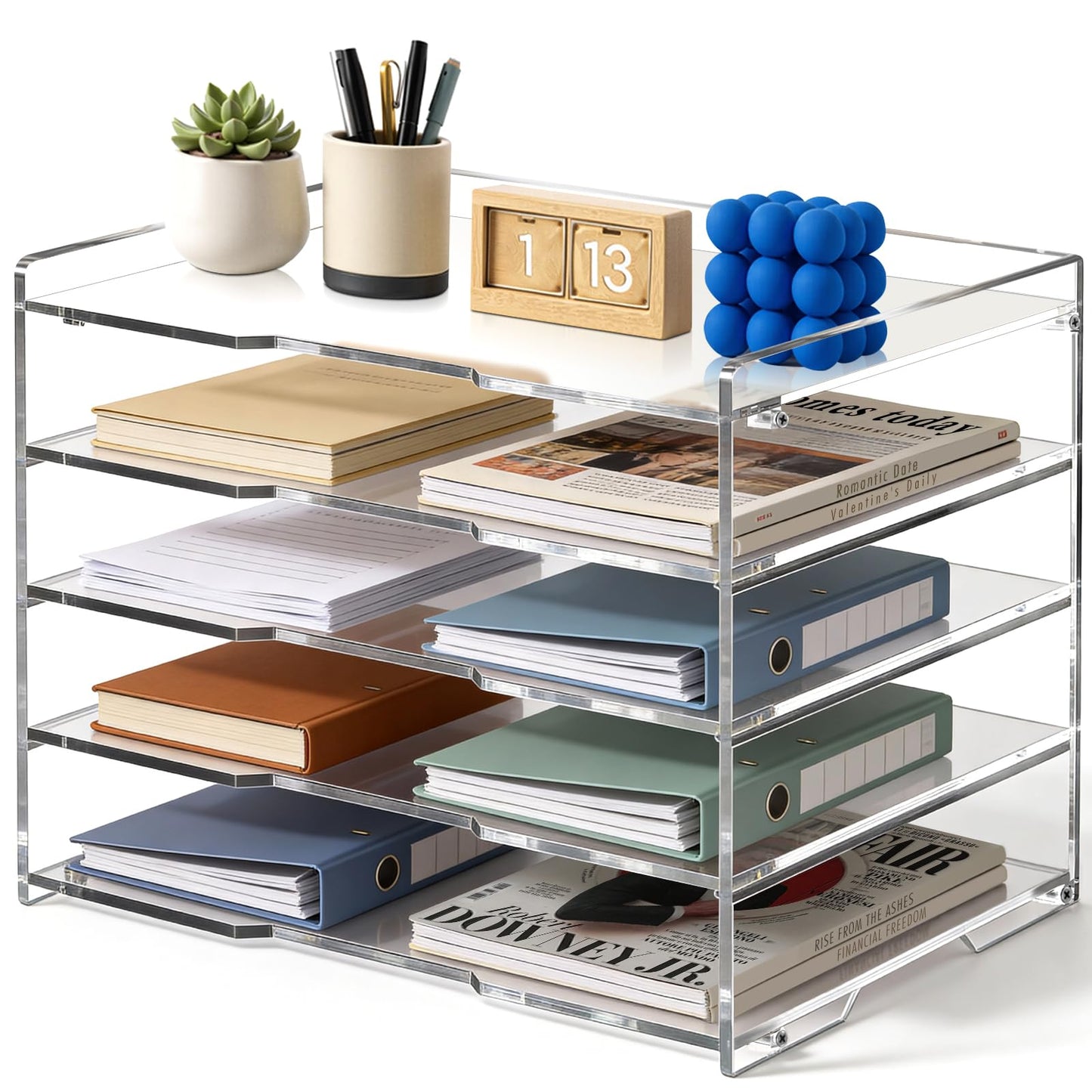 Paper Organizer Tray, Leffis Clear Acrylic Desk Organizers and Accessories, Letter Tray Organizer, Acrylic Desk Organizer, Office Desktop Organizer, for Home School Desktop Organization