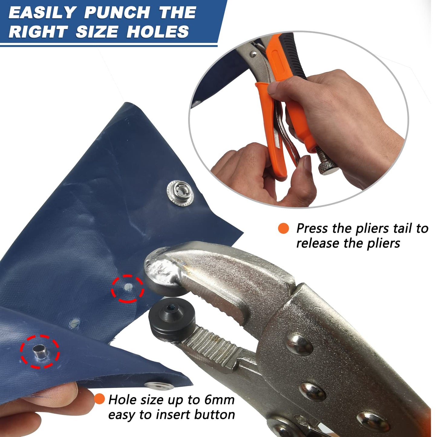 MinliGUY Snap Pliers for Metal Fasteners - Heavy Duty Tool Kit With 3 Dies & 60-Set Stainless Steel 15mm Snaps for Boat Cover/Tarp/Marine Canvas/Leather Installation/Replacement