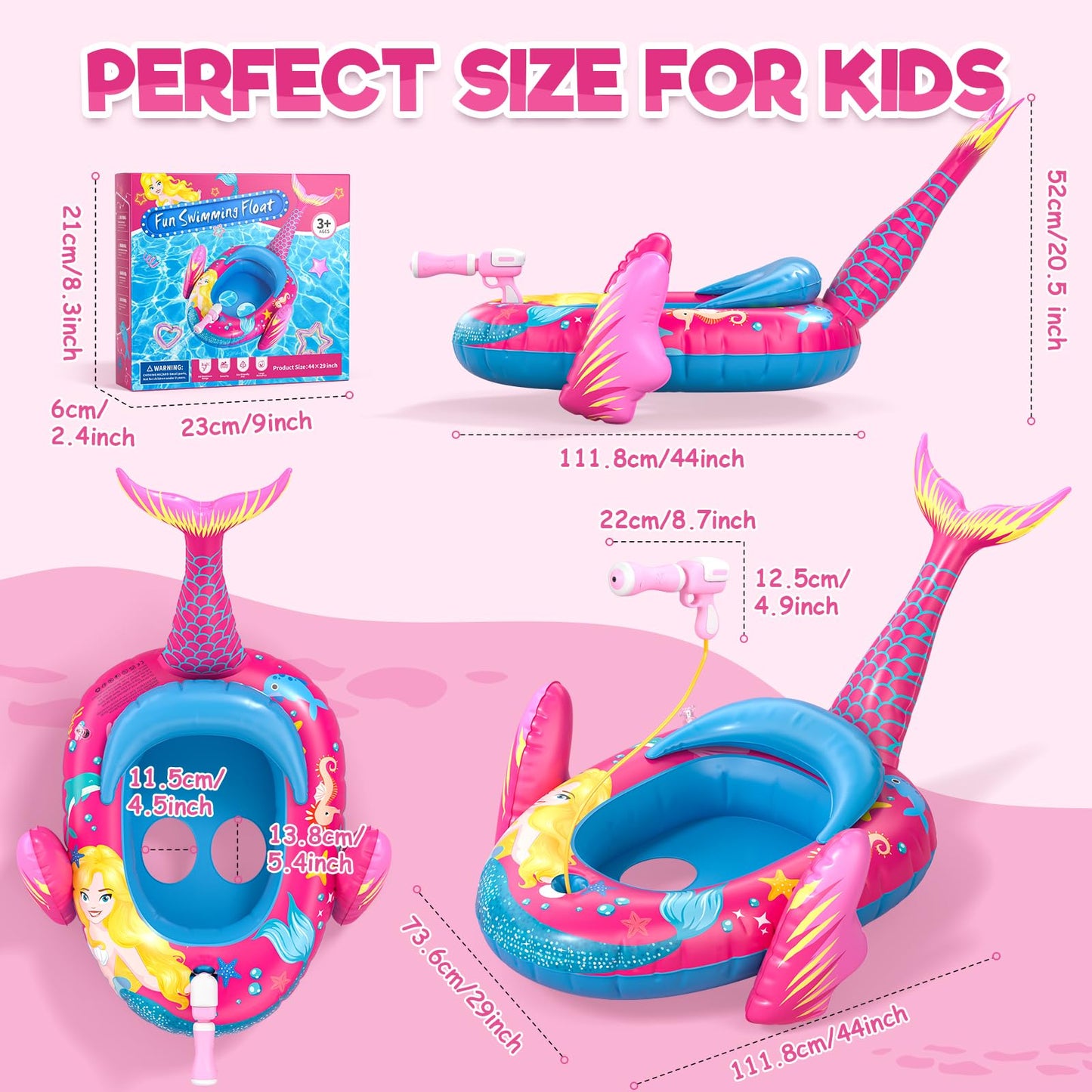 ASDGZD Pool Floats for Kids with Water Gun, Mermaid Toddler Inflatable Pool Toys for Kids Age 3-8 Years Old, Summer Outdoor Water, Beach, Swimming Pool Toys Gift for Girls and Kids