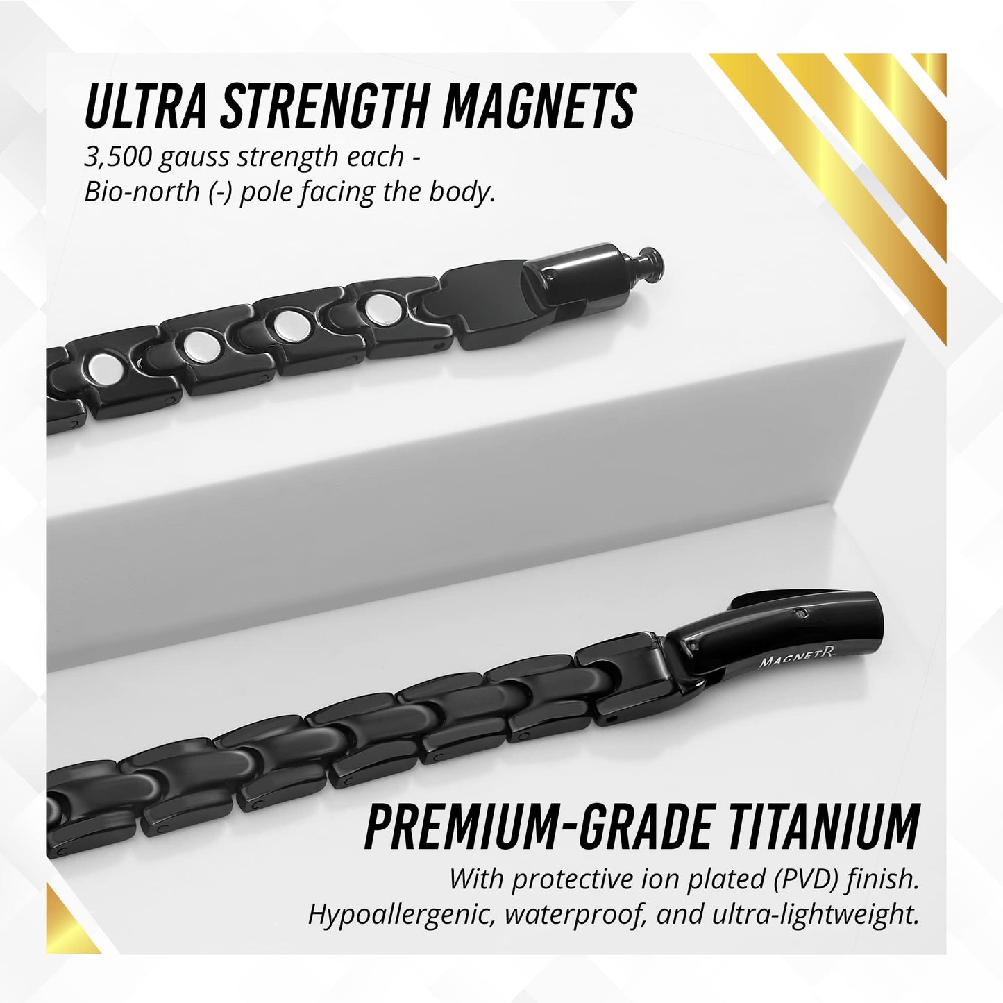 MagnetRX® Titanium Magnetic Necklace – Ultra Strength Magnetic Necklaces for Men & Women – Effective Titanium Necklace with 62 Magnets (Black, 55 cm)