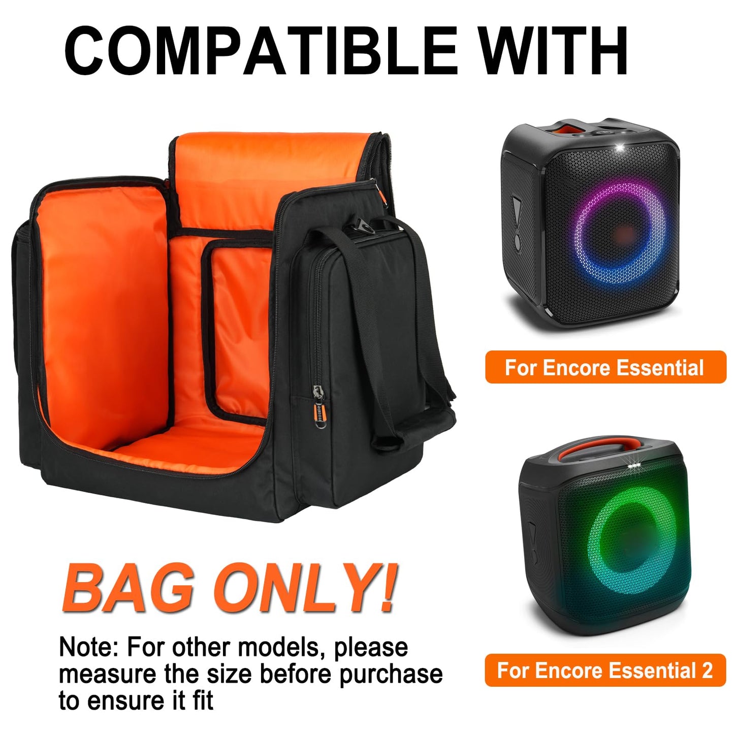 Carrying Case Travel Bag Compatible with JBL Partybox Encore Essential,Portable Speaker Tote Bag fits for Encore with Shoulder Strap & Extra Pockets for Microphone,Charger,Cable,Accessories(Black)