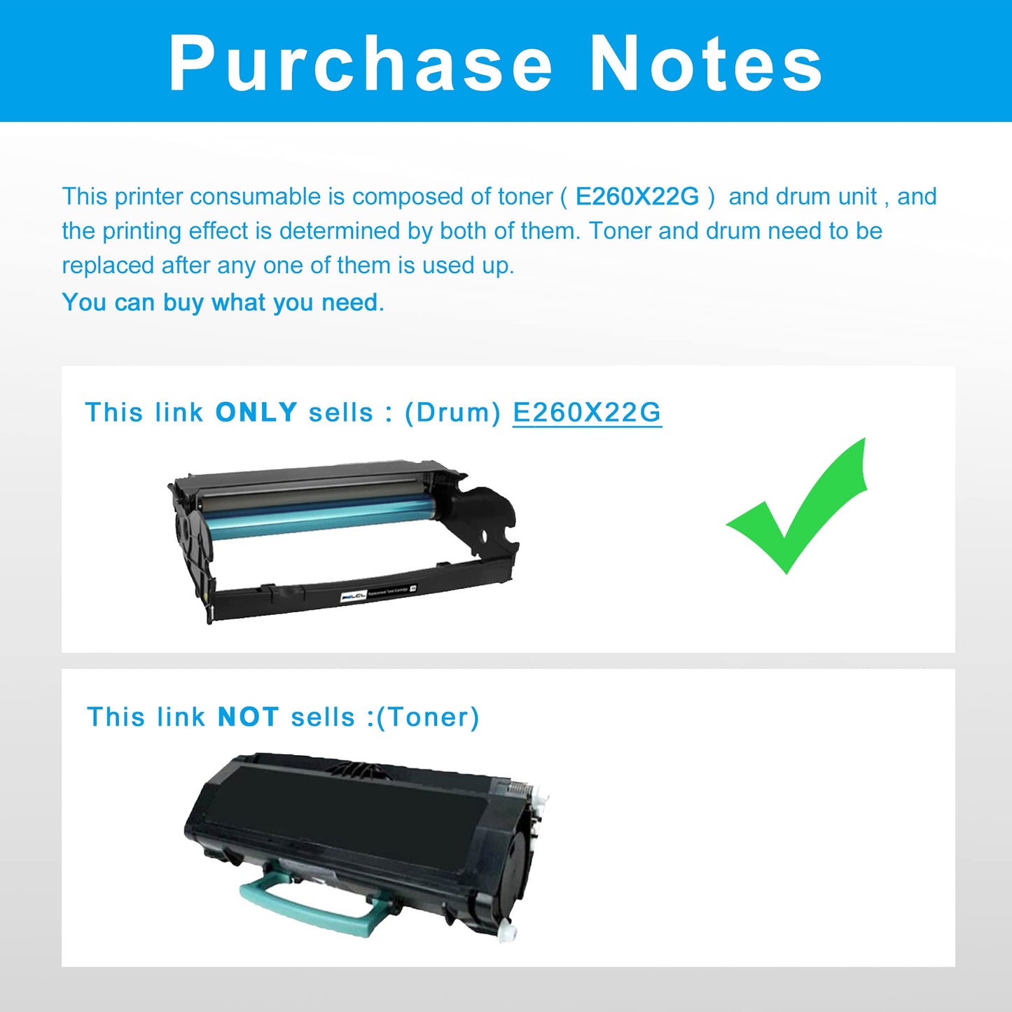 LCL Compatible Drum Unit for Lexmark E260X22G (1-Pack,Black) for Lexmark E260d 260dn 360d 360dn 460dn 460dw X264 363 364 463 464 466