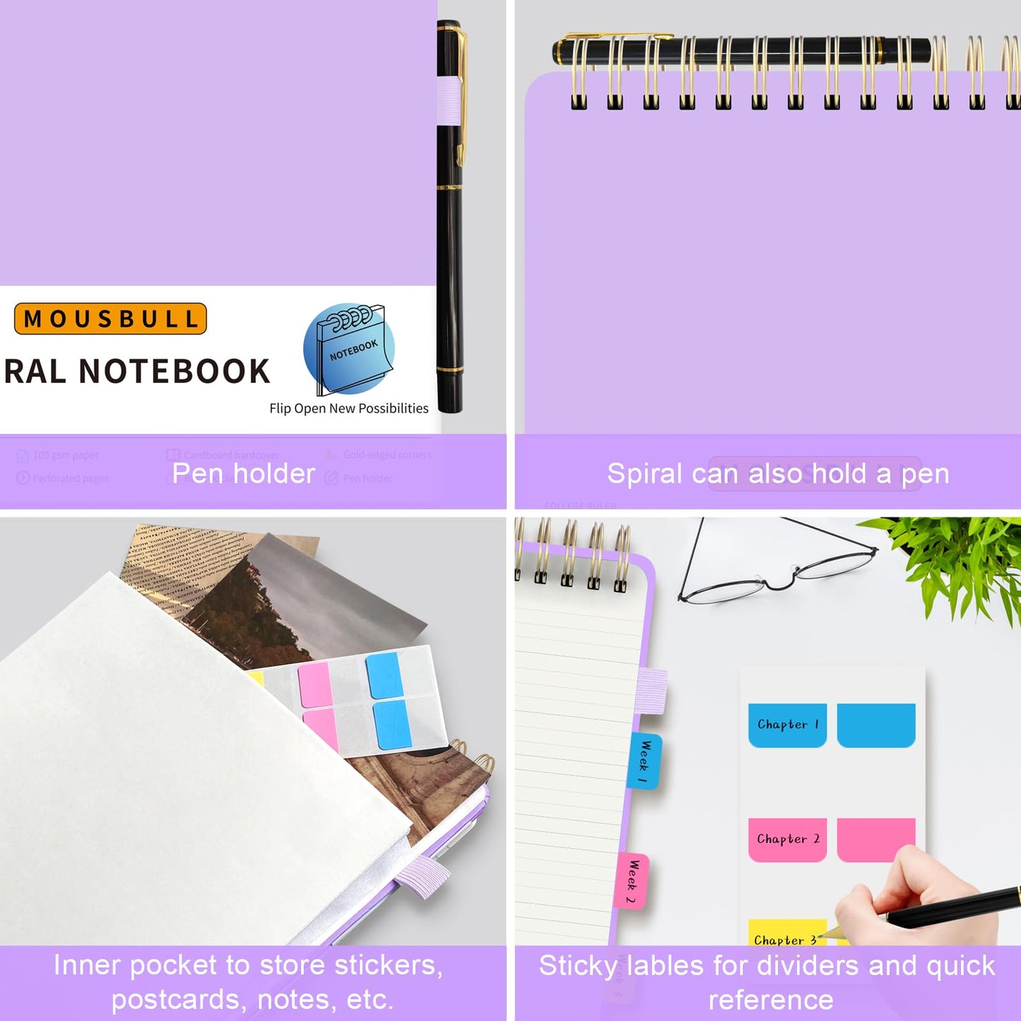 Top Spiral Notebook, A4 Hardcover Top Bound Steno Pads, 240 Pages 100gsm College Ruled Left Handed Notebook Journal for Work, School, Meeting Writing - Purple, 8.5" x 11"