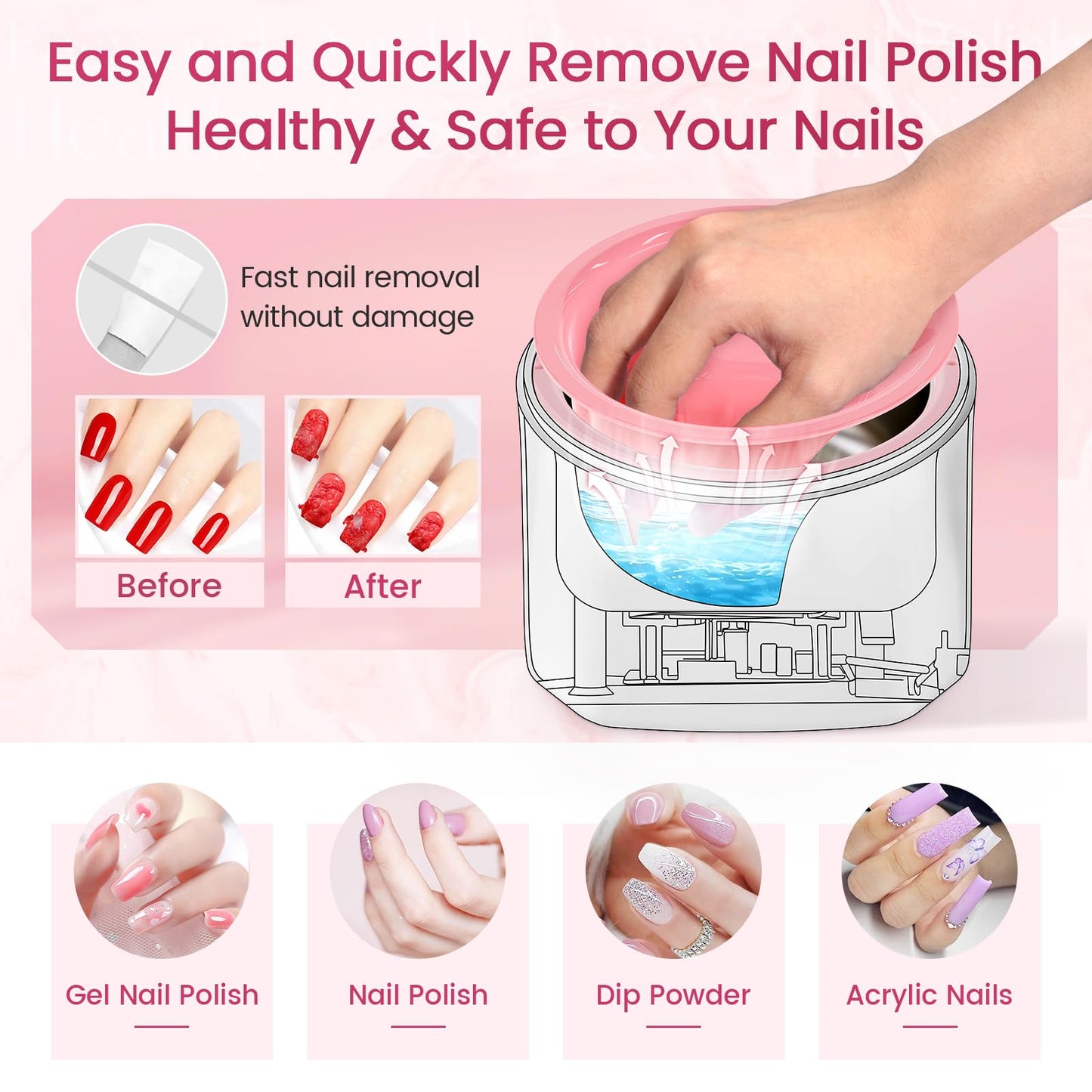 Yokilly Nail Soaking Bowl Heated: 50% Faster Nail Soak off Bowl for Women Nail Beginner - Electric Manicure Nail Bowl for Home Salon (Pink)