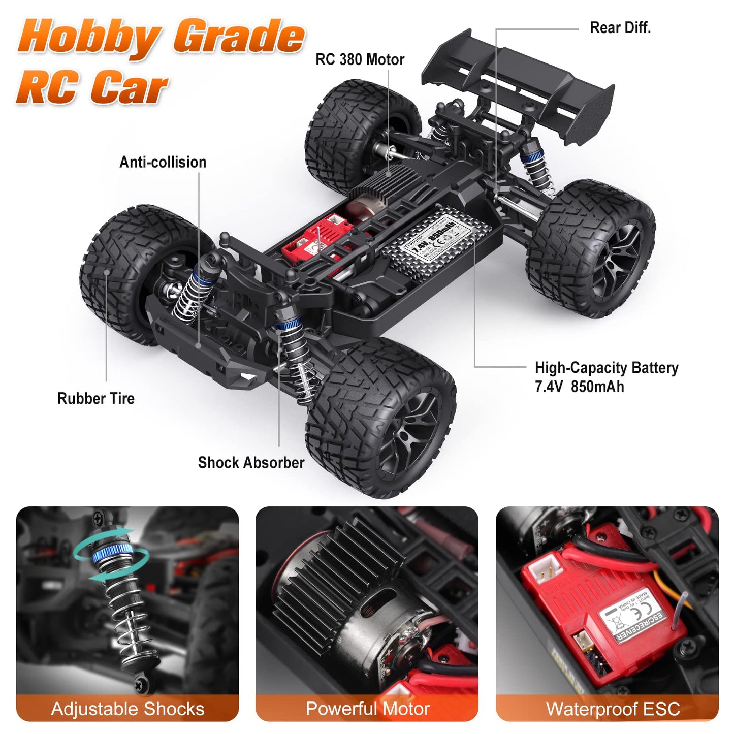 HAIBOXING RC Cars, 1:18 Scale Hobby Grade Remote Control Cars, 4WD High-Speed Fast RC Trucks 36km/H All Terrains Crawler Vehicle with 2 Rechargeable Batteries for Boys Kids and Adults 18858 Hailstorm