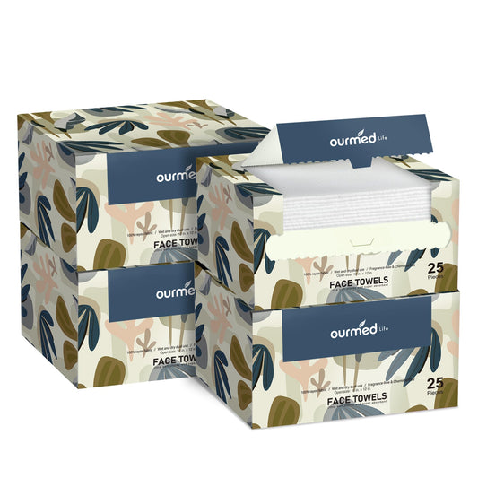 Ourmed Life Face Towels, Disposable Biodegradable Facial Towels for Sensitive Skin, Lint- free Face Wipes for Washing Face, Skincare and Makeup Remover, Dry Wipes, 10"×12" Extra Large, 200 Count