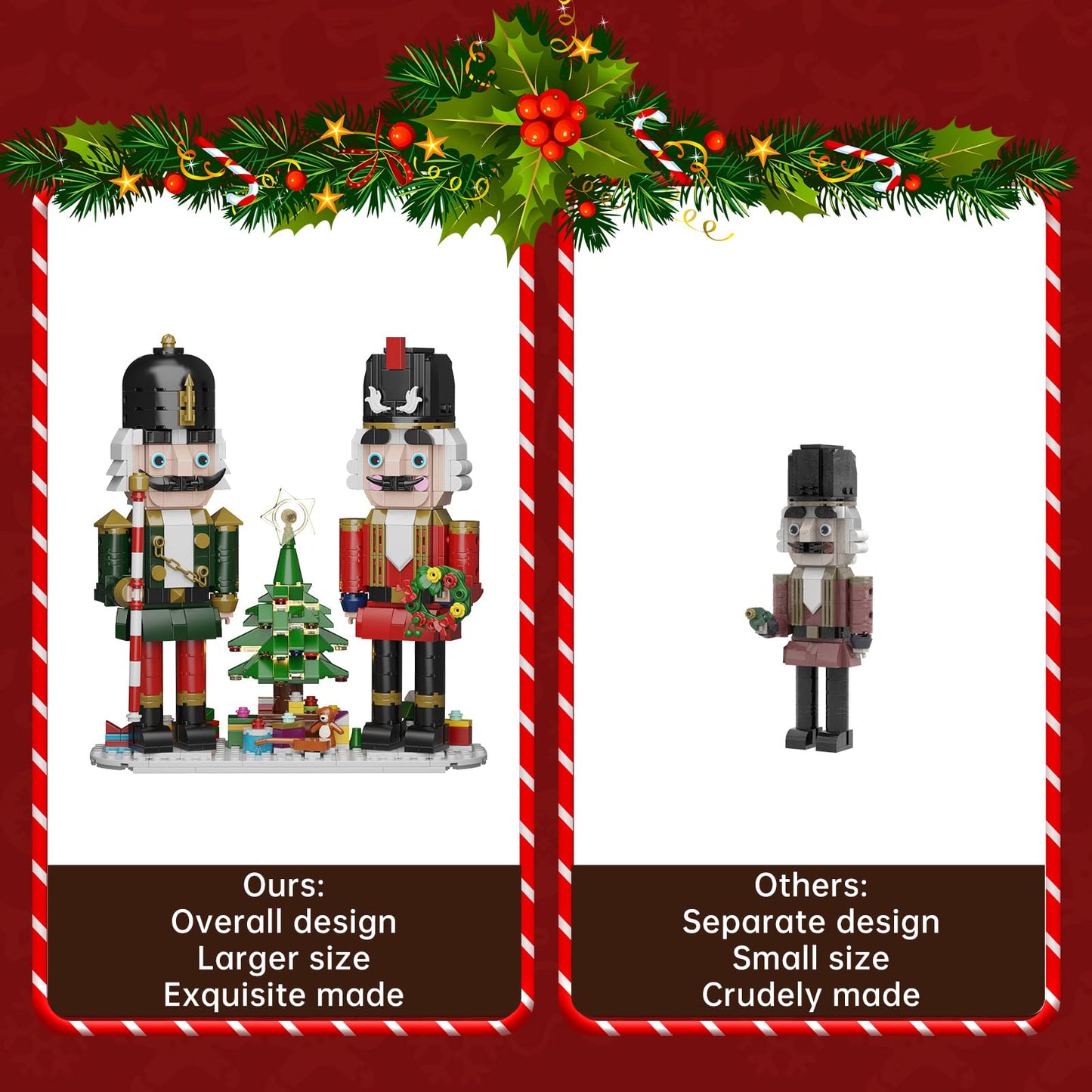 Christmas Nutcracker Building Kit with LED Light,Xmas Decorative Nutcracker Building Sets,Contains Christmas Tree,Wreath,Cane,Compatible with Lego,Festival Gift (690 Pcs)