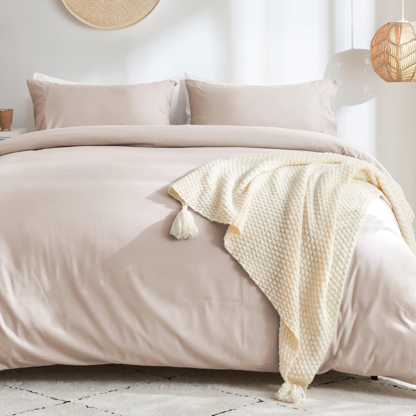 Sasttie Duvet Cover Queen, 3-Piece Ultra Soft Double Brushed Bedding Sets for All Season Use, Includes 1 Duvet Cover 90x90 Inches, 2 Envelope Pillowcases 20x30 Inches, Beige