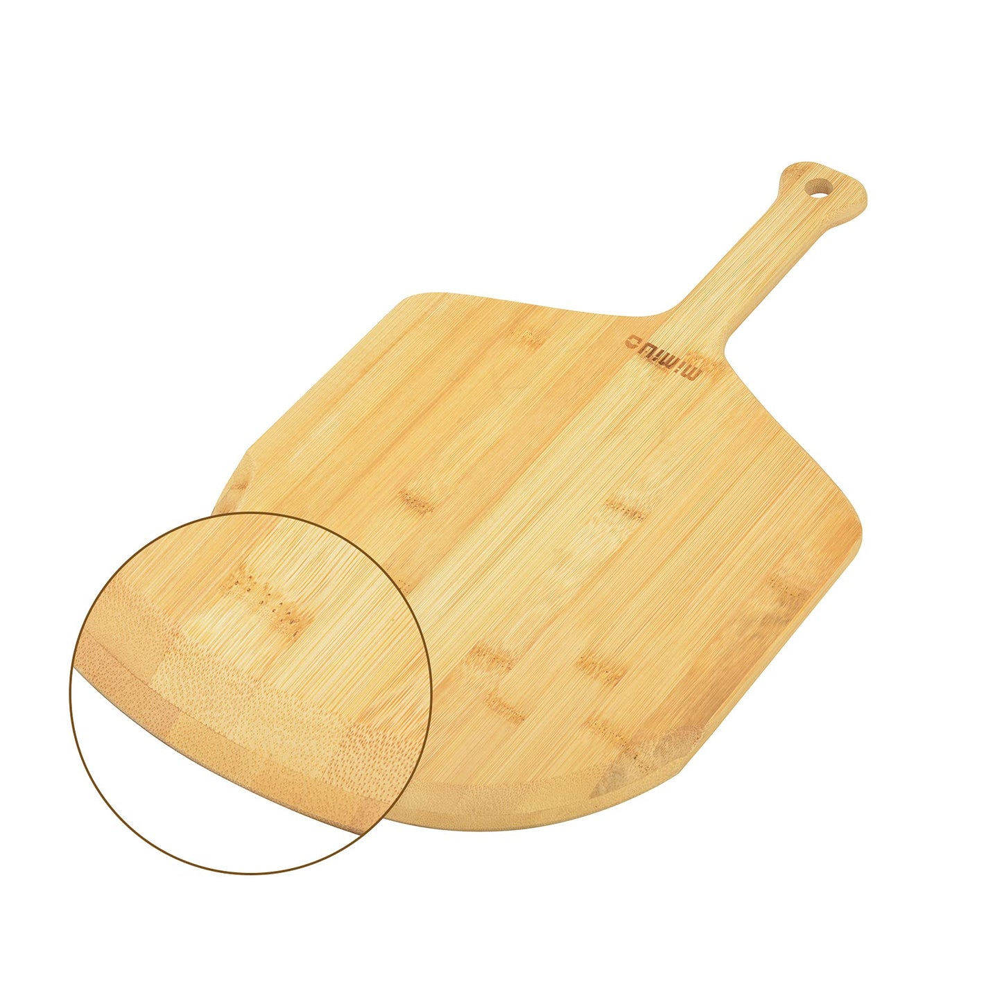 Mimiuo Natural Bamboo Pizza Peel - 12 Inch Wooden Pizza Spatula for Baking Homemade Pizza Bread and Cutting Fruit Vegs